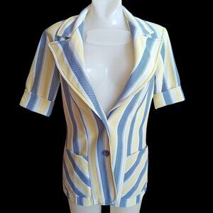 1OF1 Medium Vintage Jacket Disco Blazer Polyester Striped 1970's Handmade Mom